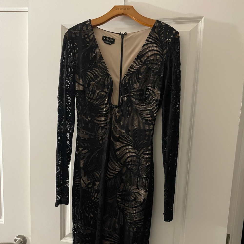 Black And Nude Lace Midi Dress